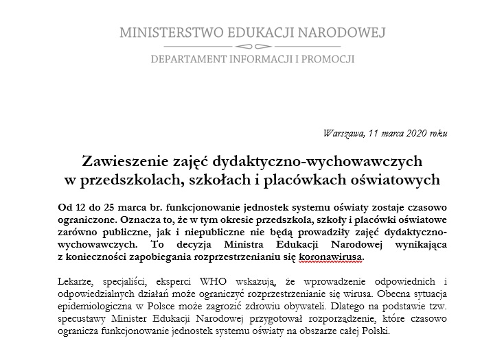 Thumbnail for the post titled: Zawieszenie zajęć